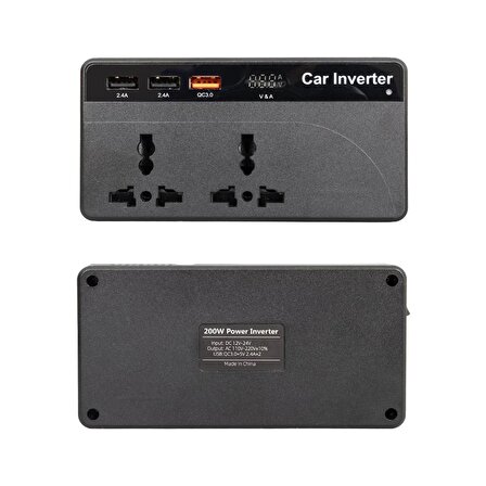 Powermaster CZ-01 12/24 Volt 200 Watt 3 Usb Girişli Araç Power İnverter