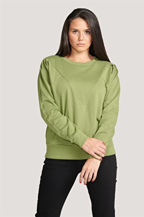 P-004955 - Kadın Pamuklu Uzun Kollu Sweatshirt - YAĞ YEŞİLİ