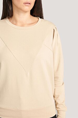 P-004955 - Kadın Pamuklu Uzun Kollu Sweatshirt - BEJ