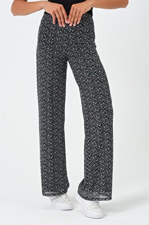 P-007129 - Kadın Astarlı Desenli Tül Pantolon - SİYAH