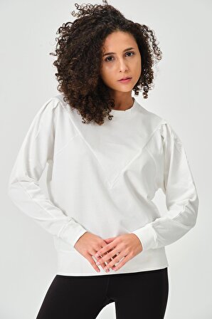 P-004955 - Kadın Pamuklu Uzun Kollu Sweatshirt - EKRU