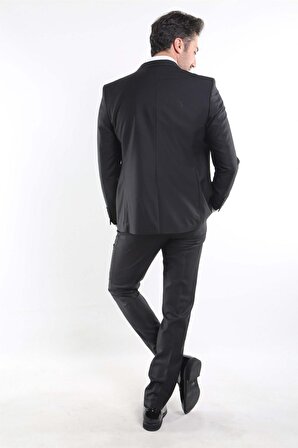 İntersivin Erkek Siyah Likralı 6 Drop Normal Kesim Takım Elbise