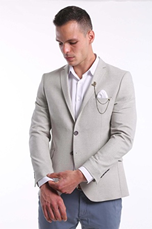 İntersivin Erkek Slim Fit 6 Drop Krem Blazer Tek Ceket