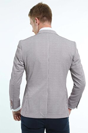 İntersivin Erkek Bordo Çizgili 6 Drop  Slim Fit Blazer Tek Ceket