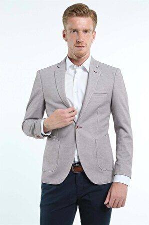 İntersivin Erkek Bordo Çizgili 6 Drop  Slim Fit Blazer Tek Ceket