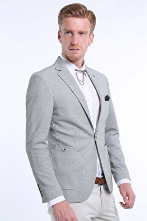 İntersivin Erkek Yeşil Çizgili 6 Drop  Slim Fit Blazer Tek Ceket