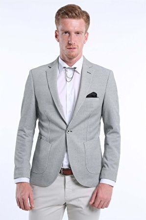 İntersivin Erkek Yeşil Çizgili 6 Drop  Slim Fit Blazer Tek Ceket