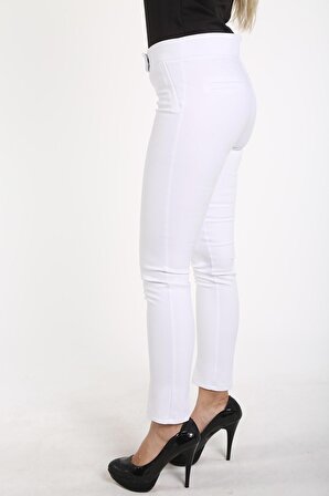 İntersivin Kadın Beyaz Slim Fit Likralı Pantolon