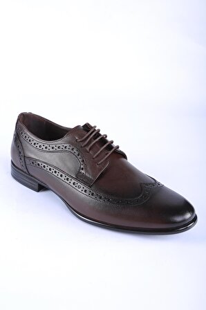 İntersivin Erkek %100 Deri Bağcıklı Kahverengi Klasik Erkek Ayakkabı