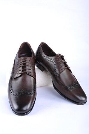 İntersivin Erkek %100 Deri Bağcıklı Kahverengi Klasik Erkek Ayakkabı
