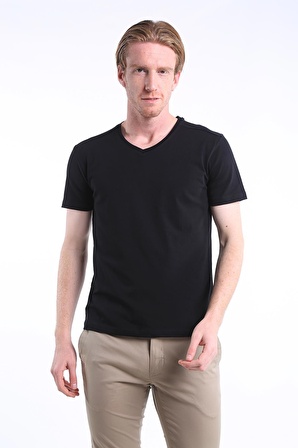 İntersivin Slim Fit %100 Pamuk V Yaka Erkek T-Shirt