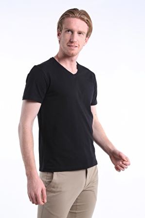 İntersivin Slim Fit %100 Pamuk V Yaka Erkek T-Shirt