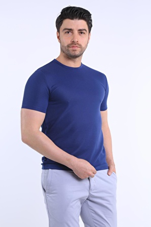 İntersivin Slim Fit Bisiklet Yaka indigo Erkek T-Shirt