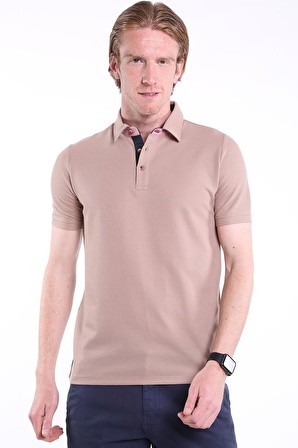 İntersivin Slim Fit Polo Yaka Cepsiz Dokulu Camel Erkek T-Shirt