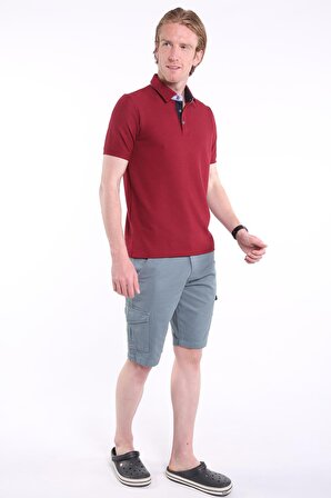  İntersivin Slim Fit Polo Yaka Cepsiz Dokulu Bordo Erkek T-Shirt