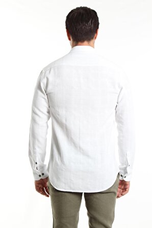 İntersivin Slim Fit %100 Pamuk Beyaz Dokulu Uzun Kollu Gömlek