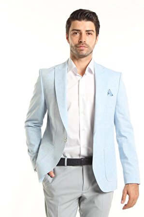 İntersivin Slim Fit 6 Drop Likralı Yarım Astarlı Yazlık Erkek Blazer Tek Ceket