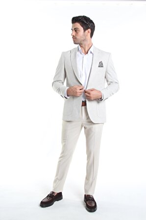 İntersivin Slim Fit 6 Drop Likralı Yarım Astarlı Yazlık Erkek Blazer Tek Ceket