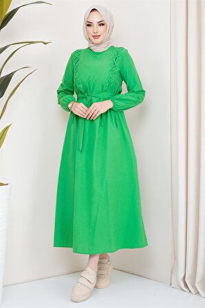 Çapraz Biyeli Tesettür Elbise Yeşil