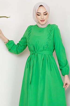 Çapraz Biyeli Tesettür Elbise Yeşil