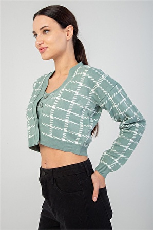 Crop Top Hırka Triko Takım Yeşil