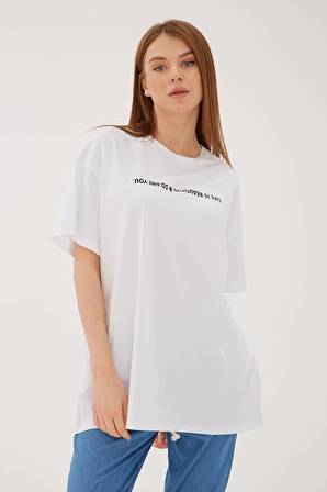 Oversize Baskılı T-Shirt Beyaz / White