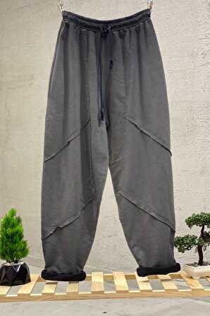 Parçalı Bel Lastikli Bağcıklı Şalvar Pantolon