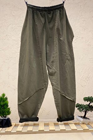 Parçalı Bel Lastikli Bağcıklı Şalvar Pantolon