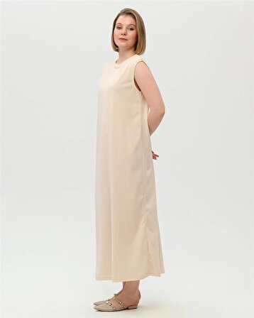 Defile İçlik Sade Basic Kolsuz Elbise - 6041 - Krem