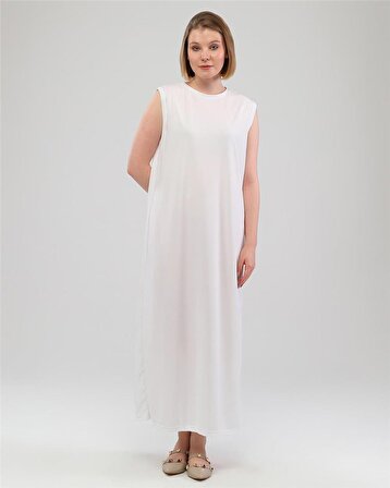 Defile İçlik Sade Basic Kolsuz Elbise - 6041 - Beyaz