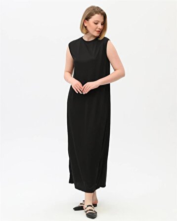 Defile İçlik Sade Basic Kolsuz Elbise - 6041 - Siyah