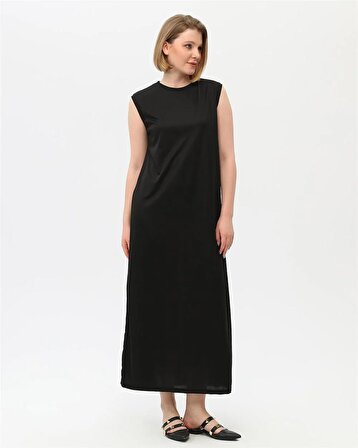 Defile İçlik Sade Basic Kolsuz Elbise - 6041 - Siyah