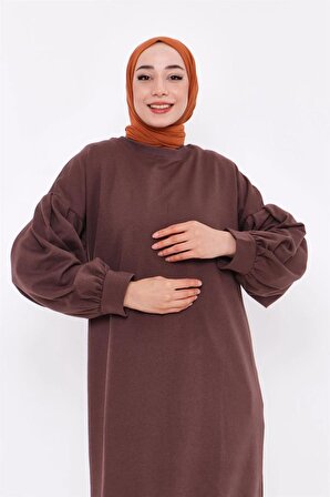 Hira Balon Kol Midi Boy Sade Basic Sweatshirt - 3031 - Kahverengi