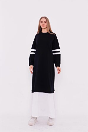 Gupse Kolları Şeritli Eteği Detaylı Spor Elbise - 71079 - Lacivert