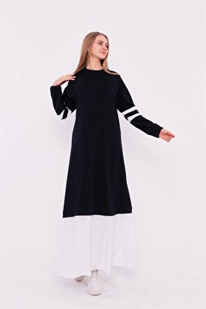 Gupse Kolları Şeritli Eteği Detaylı Spor Elbise - 71079 - Lacivert