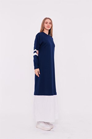 Gupse Kolları Şeritli Eteği Detaylı Spor Elbise - 71079 - İndigo