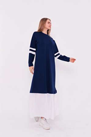 Gupse Kolları Şeritli Eteği Detaylı Spor Elbise - 71079 - İndigo