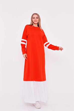 Gupse Kolları Şeritli Eteği Detaylı Spor Elbise - 71079 - Oranj