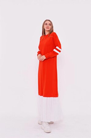 Gupse Kolları Şeritli Eteği Detaylı Spor Elbise - 71079 - Oranj