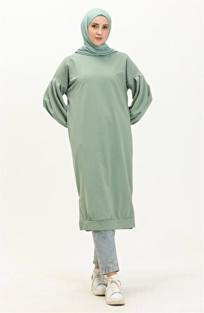 Hira Balon Kol Midi Boy Sade Basic Sweatshirt - 3031 - Çağla Yeşili