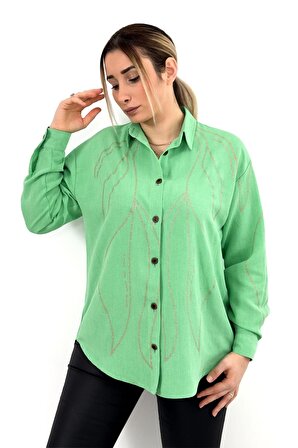 Sim Baskılı Gömlek Açık Yeşil