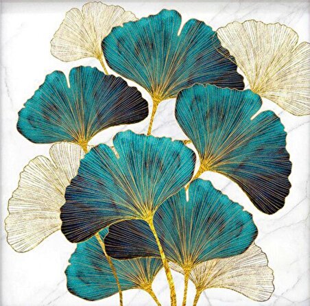 Movas Sanat Mavi Yapraklar Elmas Mozaik Tablo / Boncuk İşleme 50x50cm E20202648M