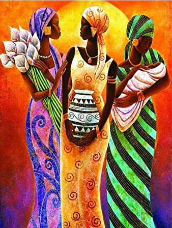 Movas Sanat Afrikalı Kadınlar Elmas Mozaik Tablo / Boncuk Goblen Yapıştırma 40x60cm E20202814M