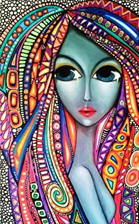 Movas Sanat Renkli Rastalı Kadın Elmas Mozaik Tablo / Diamond Painting 25 x 40cm E20203102M