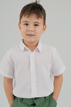 Beyaz Renk Kısa Kol Çocuk Gömlek
