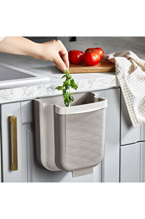 Mutfak Dolabı Için Uygun Askılı Katlanabilir Çöp Kovası - Bej
