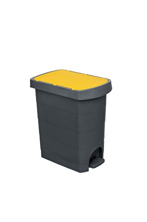 Planet Pelikan Slim Pedallı Çöp Kovası No. 2 Antrasit Sarı Kapak 20 LT (İç Kovalı) Sarı