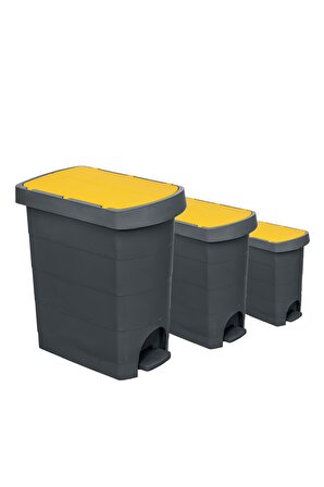 Planet Pelikan Slim Pedallı Çöp Kovası No. 2 Antrasit Sarı Kapak 20 LT (İç Kovalı) Sarı