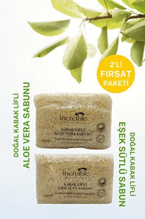 Doğal Kabak Lifli Aloe Veralı Ve Eşek Sütlü Sabun 2'li Fırsat Paketi 300 gr