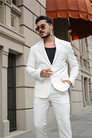 Erkek Basic Cep Detaylı Ceket Beyaz